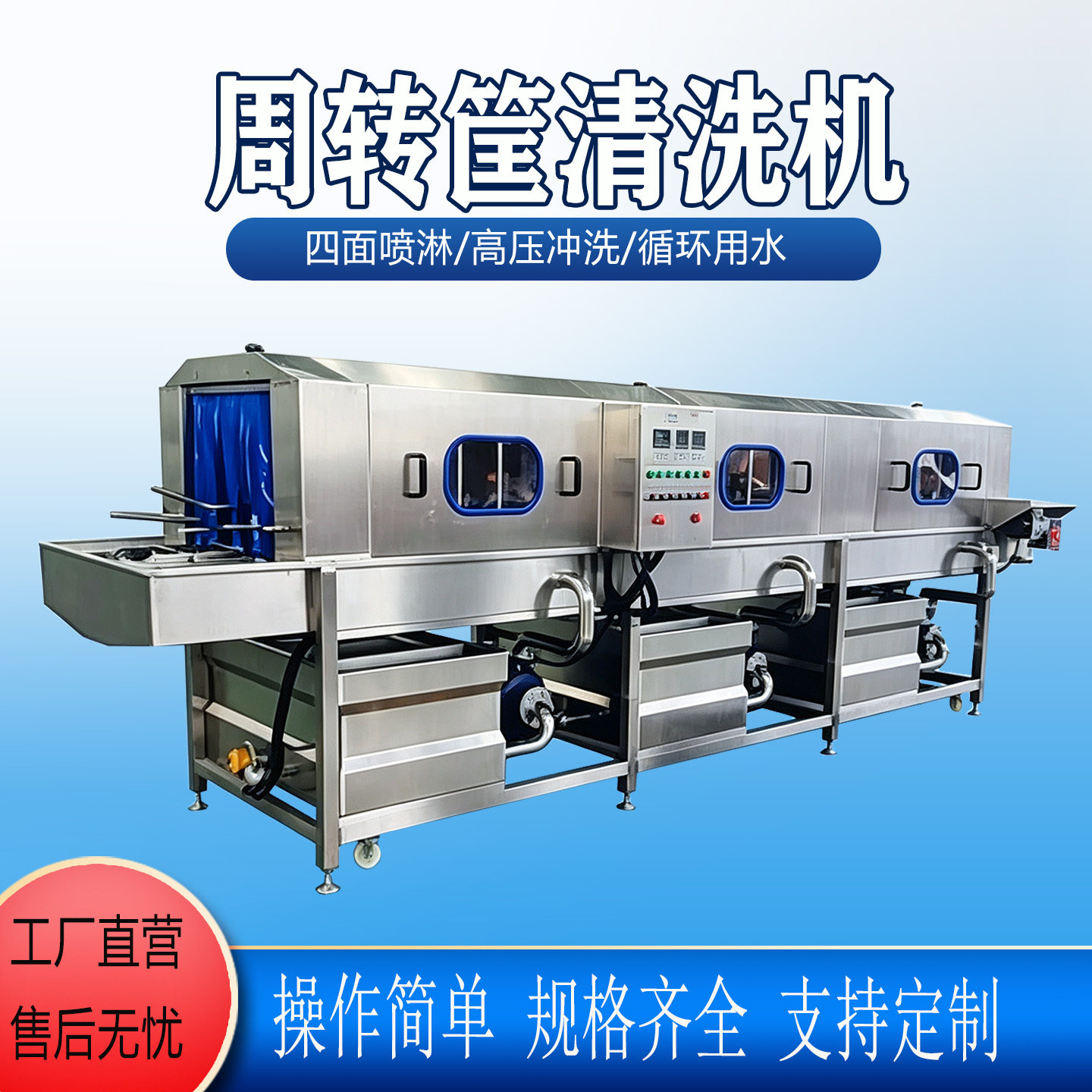全自动洗箱机食品厂周转筐高压喷淋清洗机鸡笼育苗箱清洗消毒设备图片