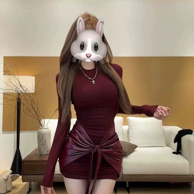 美式辣妹风性感修身长袖连衣裙女