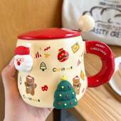 mug spoon cartoon Christmas with lid water cup圣诞水杯