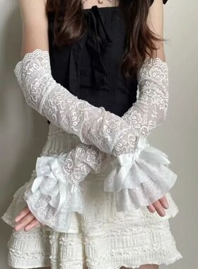 Graceful Lace Bowknot Womens Sleeve Y2K Hollow Out Lace Fing