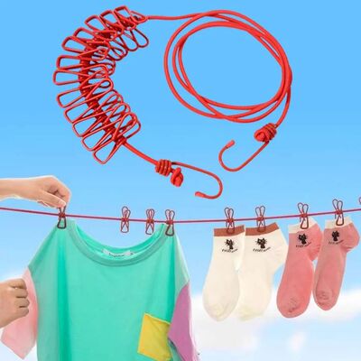 Portable Travel Clothesline with 12 Clips Windproof Non-Slip