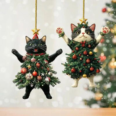 The Christmas tree is decorated with cute acrylic cat orname