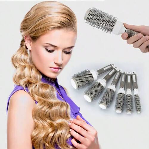 1pc Grey & White Barrel Styling Hair Brush Set, Ceramic Alum