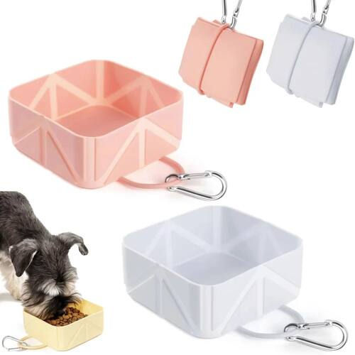 Cute foldable silicone dog bowl with lock - portable travel