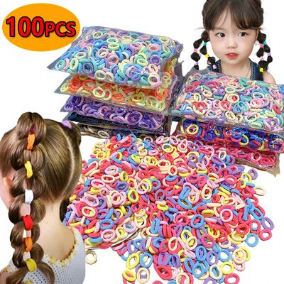 100PCS Women Girls Colorful Nylon Elastic Hair Bands Ponytai