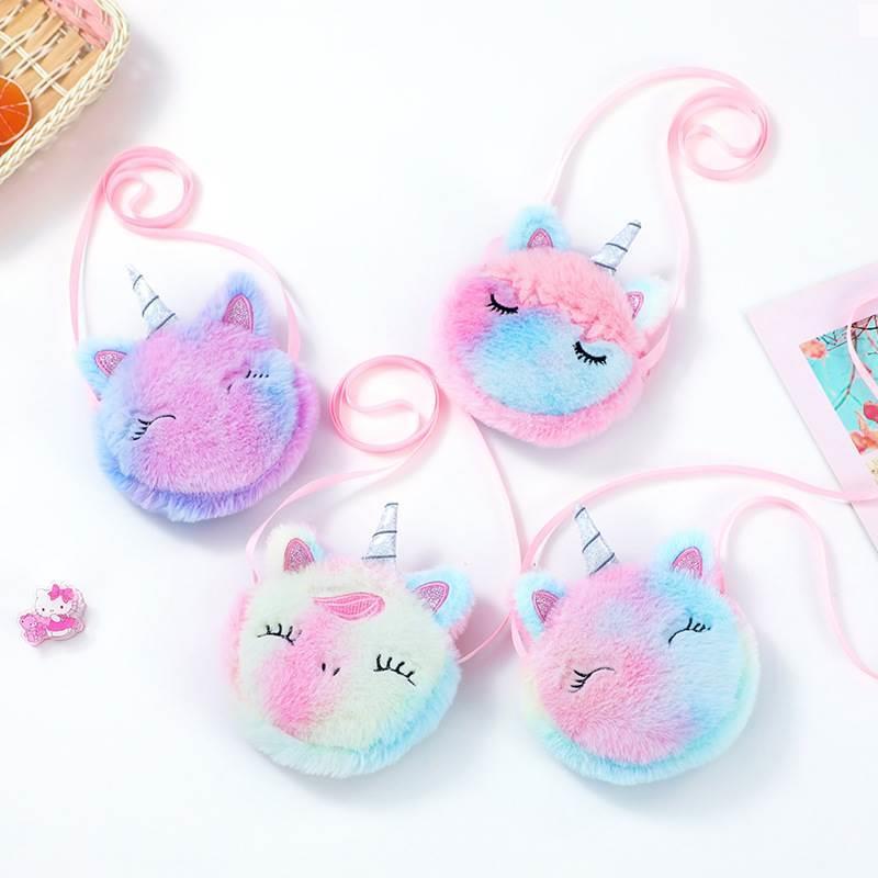 Cute Unicorn Children Shoulder Bag Kids Plush Toys Gradient