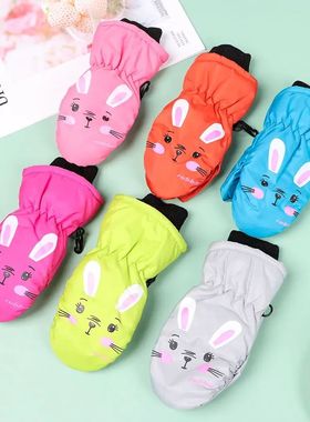 Kids Winter Ski Gloves Cartoon Rabbit Warm Mittens Non-slip