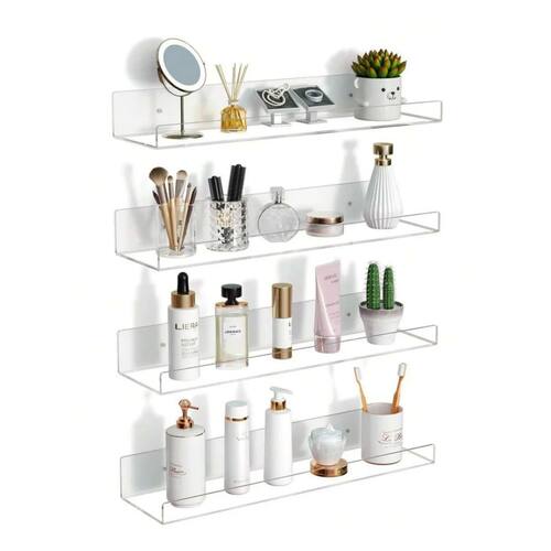 2pcs Transparent Floating Wall Shelves Bathroom Storage Shel
