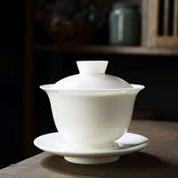 White Porcelain Gaiwan Tea Bowl Set With Lid Saucer Jade Lik thumbnail 2