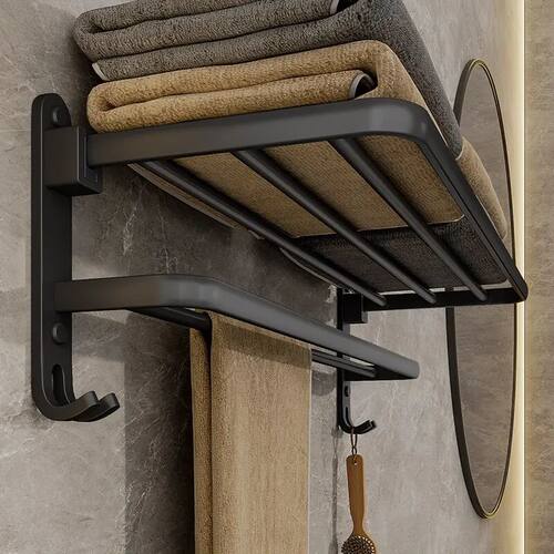 Matte Black 50CM Folding Holder with Hook Towel Holder Wall