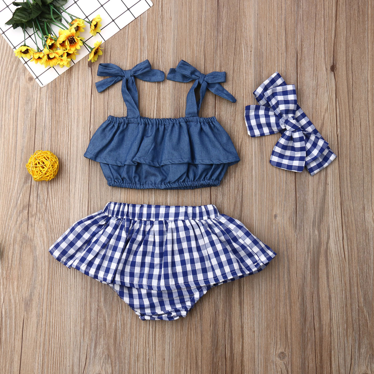 New Fashion Newborn Clothes Sets Baby Girl Sling Ruffle Crop