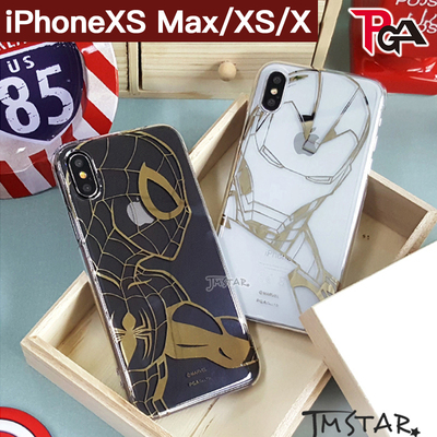 Outler清仓日本PGA原装封苹果XsMax透明手机壳钢铁侠超薄适用iPhoneXs卡通保护壳蜘蛛侠挂脖子