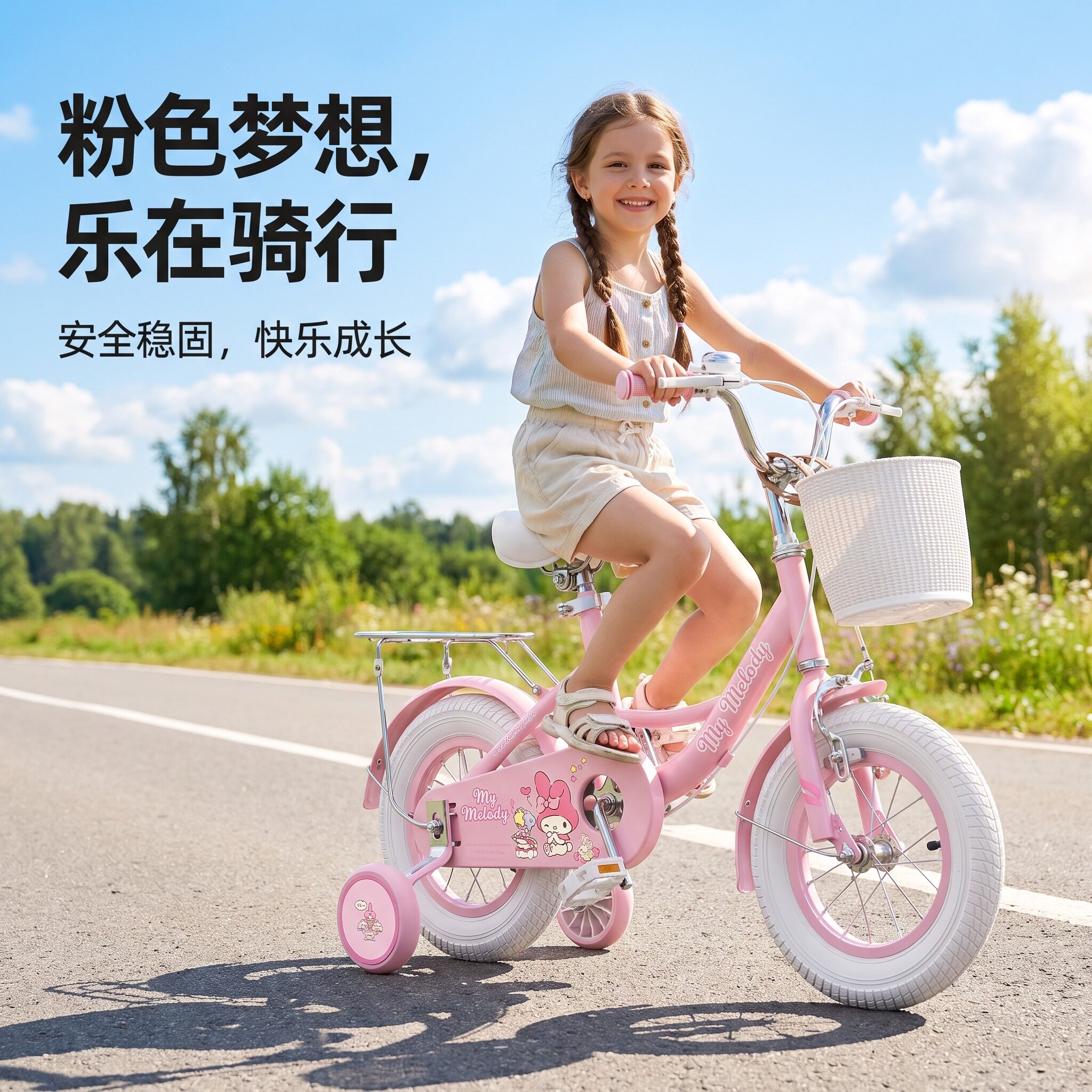三丽鸥儿童20寸自行车3到6岁女孩可折叠脚踏单车带辅助轮小孩童车