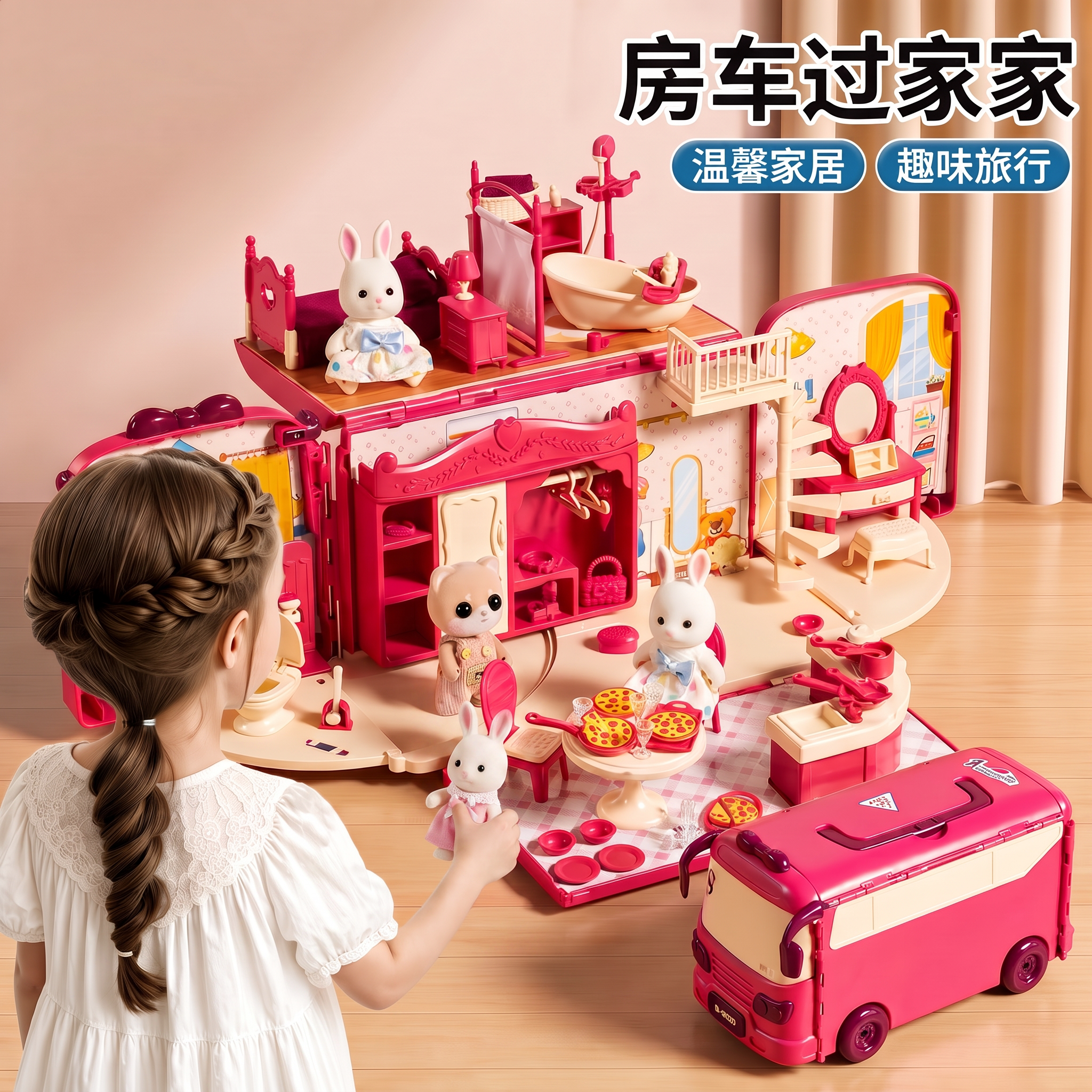 公主巴士车城堡娃娃屋女孩子玩具