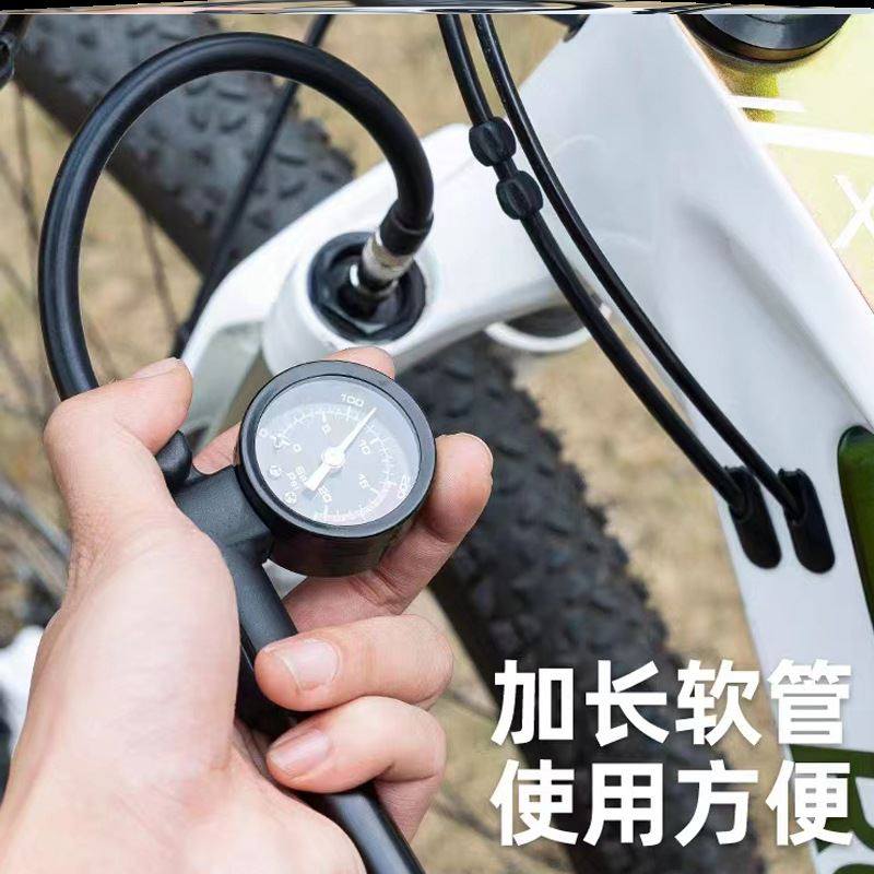 公路车打气筒带气压表高压铝合金前叉气筒后胆避震器自行车充气筒