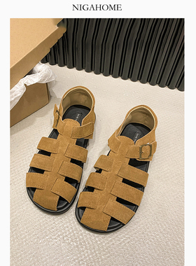 NigaHome 皮革细带凉鞋家居室内外穿凉拖鞋平底便鞋 12150400105