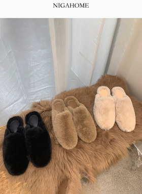 Niga Home人造皮草露跟拖鞋水貂毛包头毛毛外穿加拖鞋11003600100