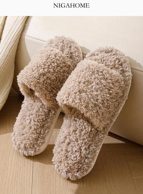 NigaHome 人造皮草效果防水台平底女士居家室内拖鞋 11027200002