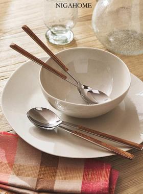 NigaHome 仿木手柄不锈钢餐匙家用汤匙勺子4件套装 42210300700