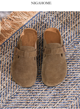 Niga Home 带饰真皮厚底拖鞋包头勃肯鞋软木底 11203500832