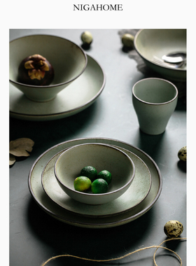 NigaHome创意个性家用单个复古效果边饰瓷碗饭碗盘子 45270211982
