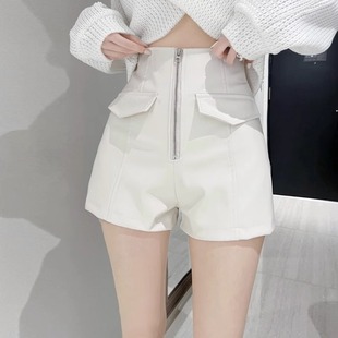 皮短裤 女秋冬2022新款 黑色高腰a字外穿显瘦PU皮宽松时尚 阔腿靴裤
