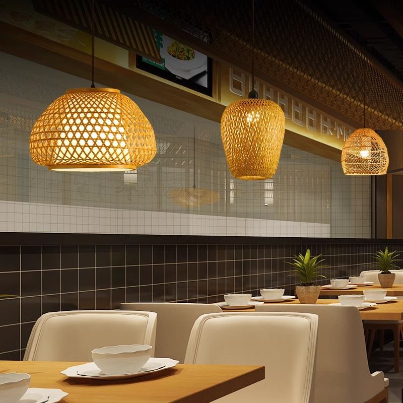 竹编吊灯竹艺禅意茶室新