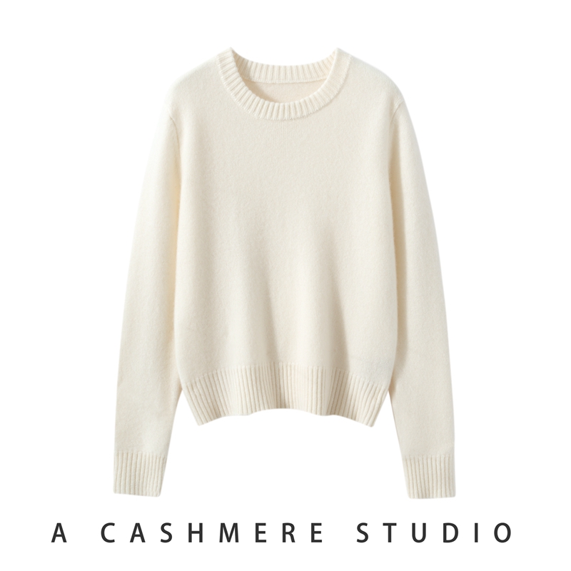 100%纯山羊绒衫女纯色加厚圆领