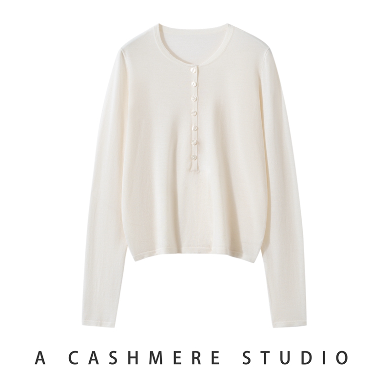 100%纯山羊绒衫女圆领设计感毛衣