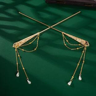 云鬓斜簪云鬓斜簪双截棍发H簪双头双股簪链条发簪双簪流苏钗小众