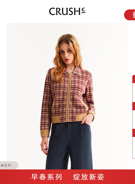 CRUSH Collection2026年早春新款羊毛翻领夹克新年氛围感红色上衣