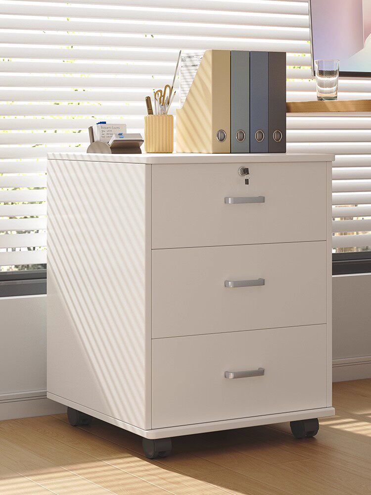 文件柜办公室木质带锁可移动储物柜抽屉柜带轮桌下收纳矮柜小柜子