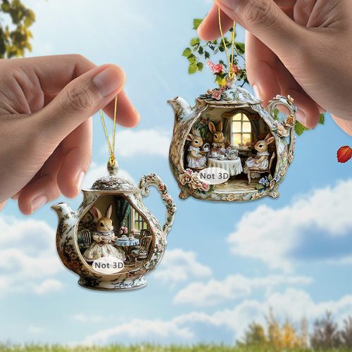 Rabbit In Teacup Warm Family Acrylic Pendant Backpack Car In