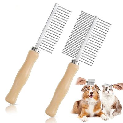 1Pcs Pet Wooden Handle Comb Cats/Dogs Stainless Steel Beauty