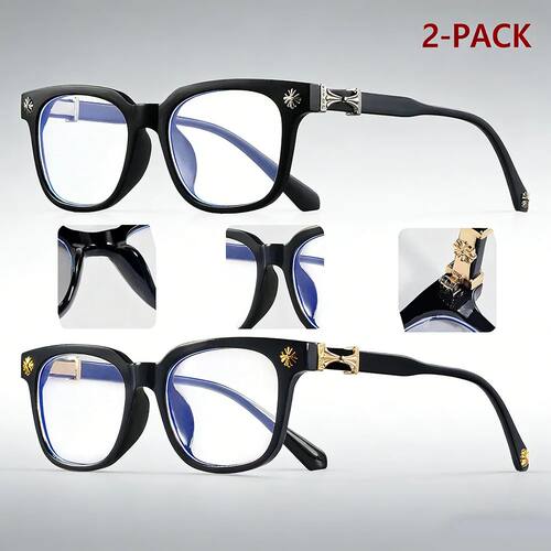 Classic 2Pcs Square Anti Blue Light Glasses For Men And Wome
