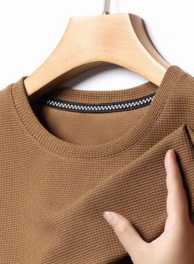 New Summer Waffle Round Neck Short Sleeved T-shirt for Men's