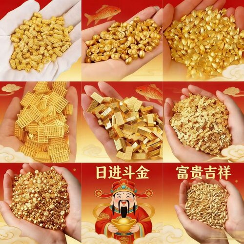中式迷你金元宝聚宝盆摆件乔迁