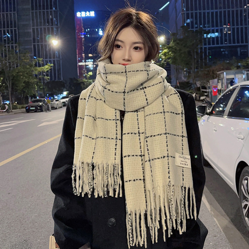 白色学生围巾女冬季新款百搭网红