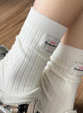 白色袜子女堆堆袜春季百搭后跟布标isn潮日系韩版学院风中筒袜女