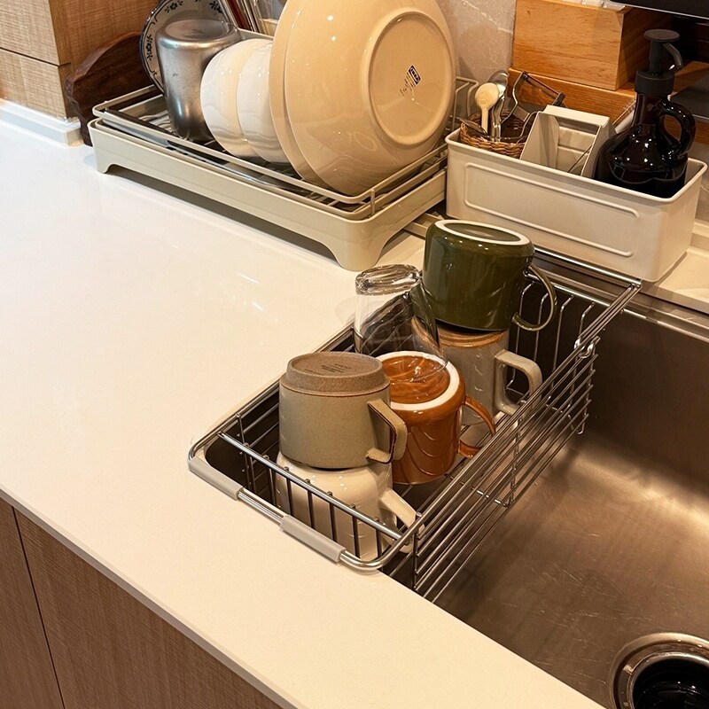 不锈钢厨房水池沥水篮多功能大容量洗碗池水槽置物架碗碟盘架伸缩