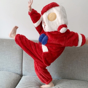 奥特曼儿童睡衣男孩2023新款女童宝宝冬天加绒加厚珊瑚绒连体睡袋