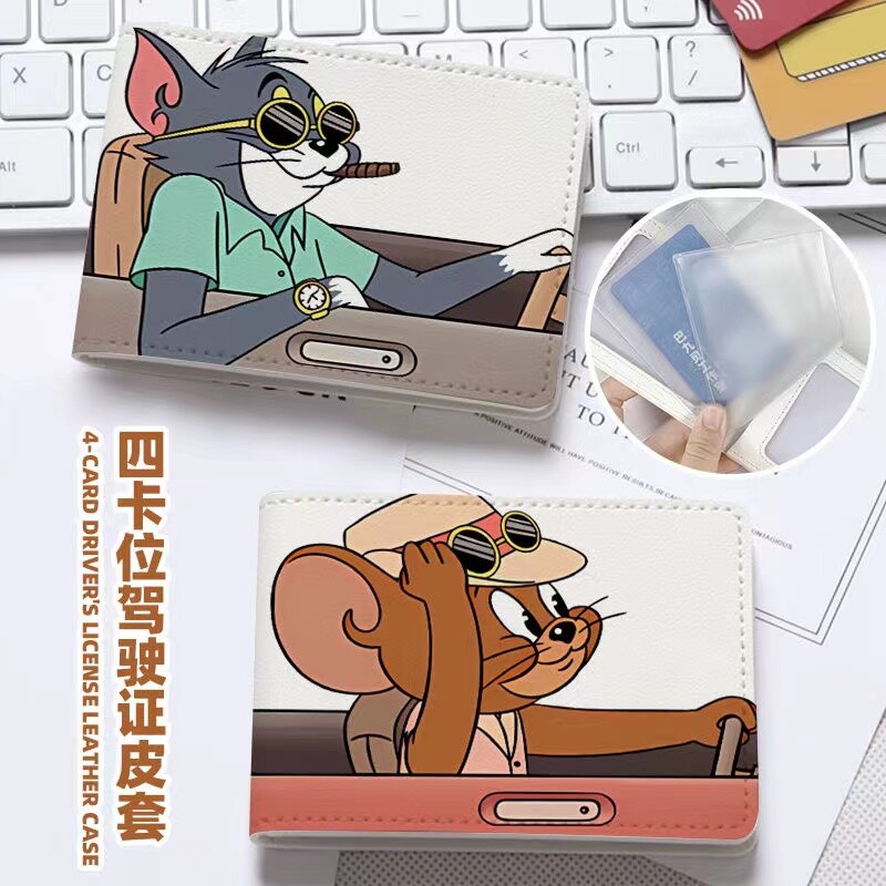 멀티 카드 슬롯 운전 면허증 보호 커버 운전 면허증 커버 수납 남녀 카드 홀더 투인원 커플 스타일 고양이와 쥐