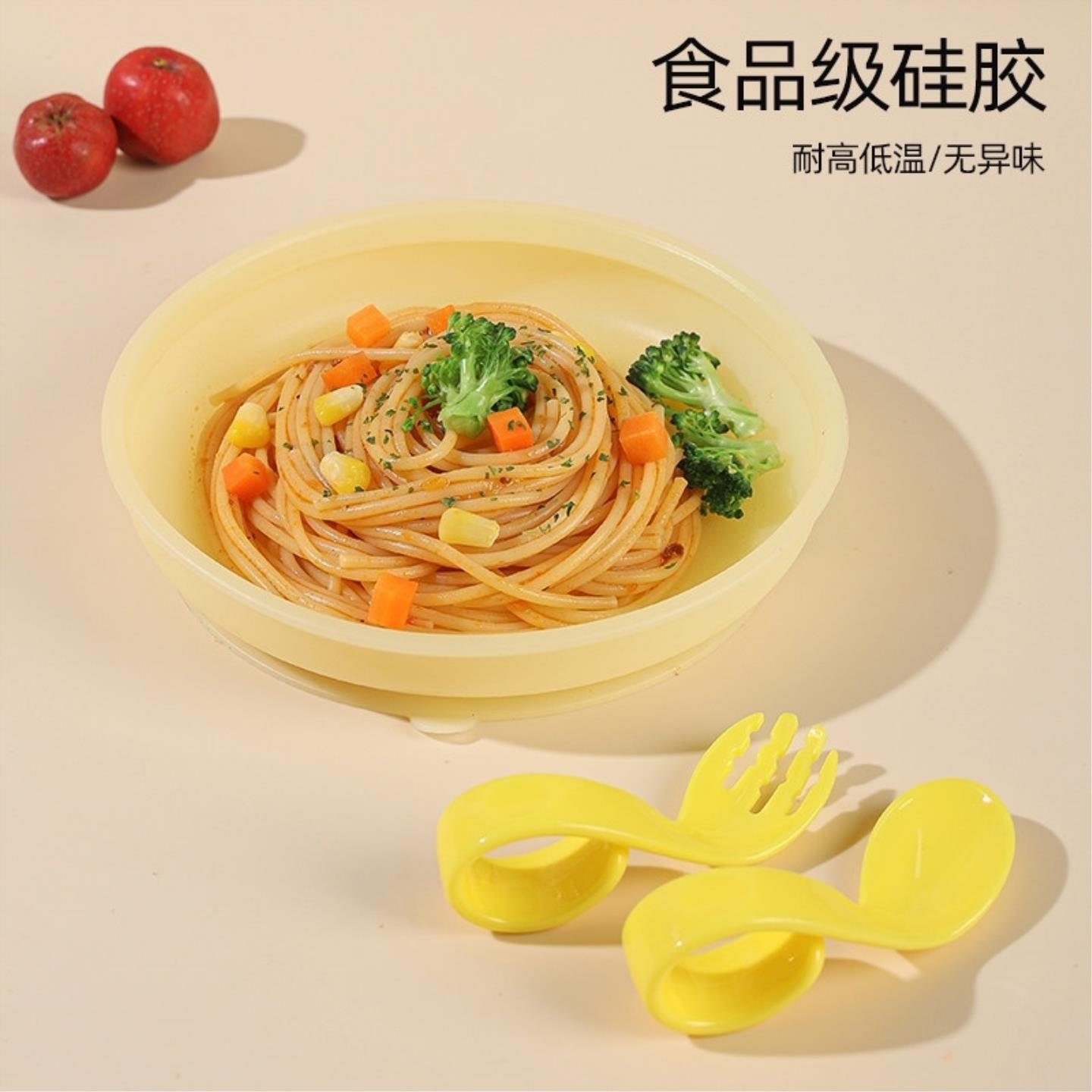 宝宝月牙餐盘食品级硅胶吸盘一体式自主进食辅食碗防摔餐具套餐