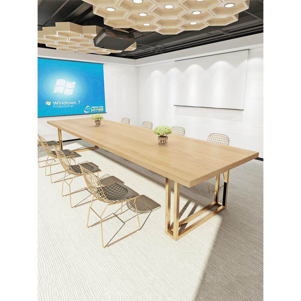 大型会议桌实木长桌简约现公桌loft工业风长方形洽谈桌椅组合
