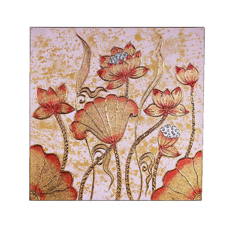 泰国金箔荷花画东南亚沙发背景墙客厅装饰画现代简约餐厅挂画