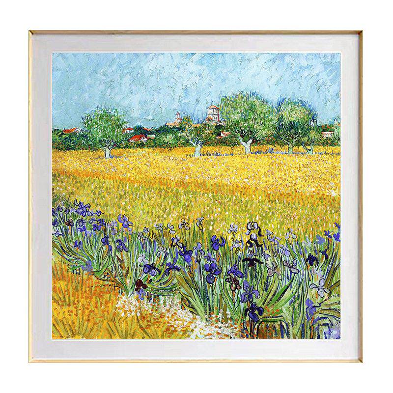 莫奈田园风景挂画玄关秋季植物花卉装饰画客厅卧室正方形抽象壁画