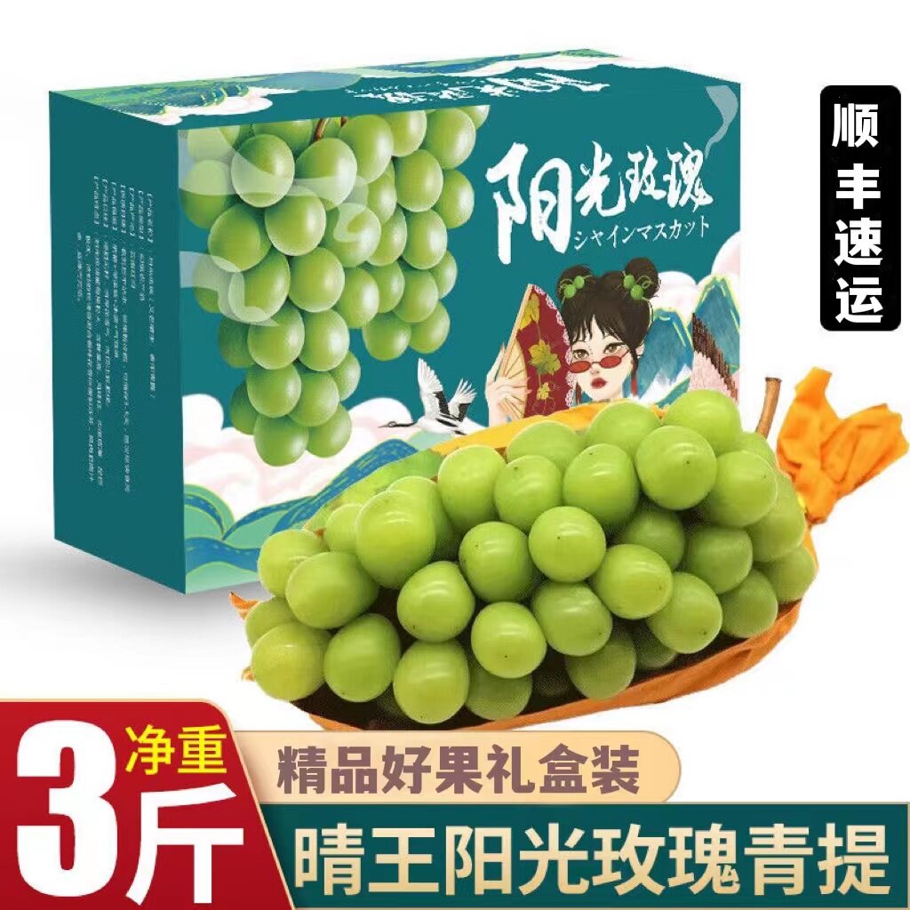 阳光玫瑰葡萄无籽香印青提 日本晴王葡萄 当季新鲜水果三斤礼盒装