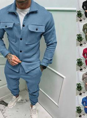 Autumn fashion suede jacket casual pants set for men夹克套装