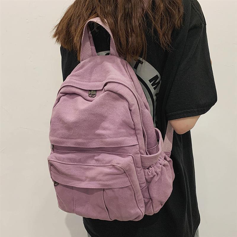 acity Solid Color Womens Backpack Student Zipper School Bag