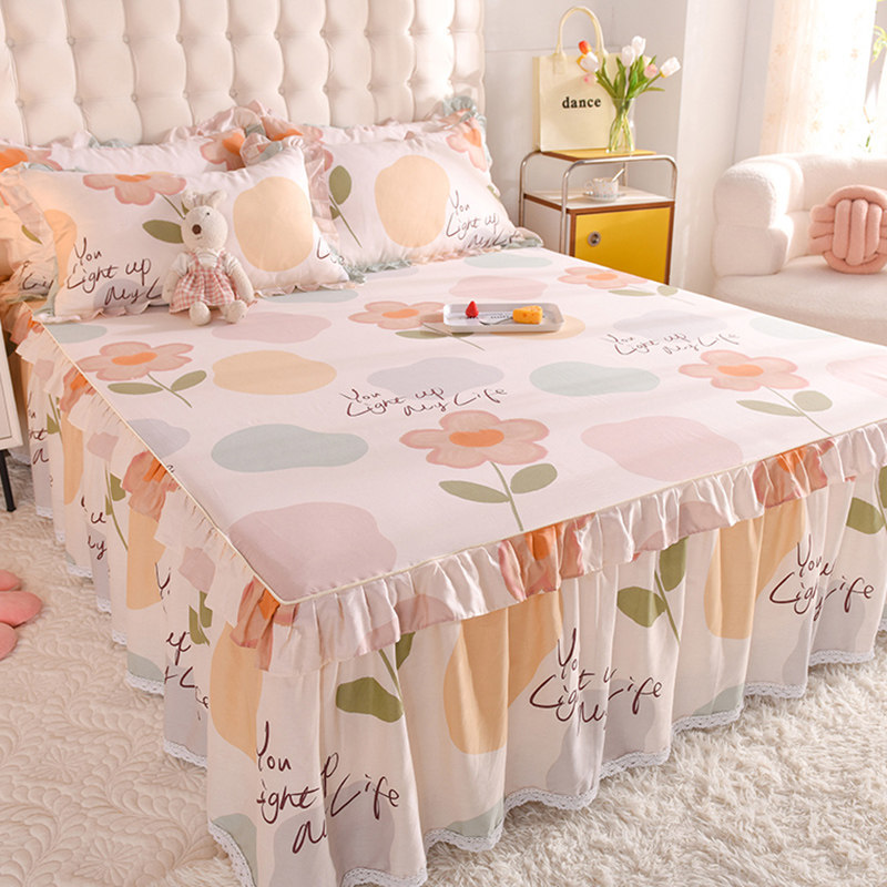 ins花卉床裙单件纯棉全棉四季通用可水洗花边款蕾丝1.8三件式床组,床上用品,床裙,淘宝优惠券,粉丝福利购,淘宝优惠卷